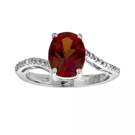 Sterling Silver Garnet & Diamond Accent Oval Ring
