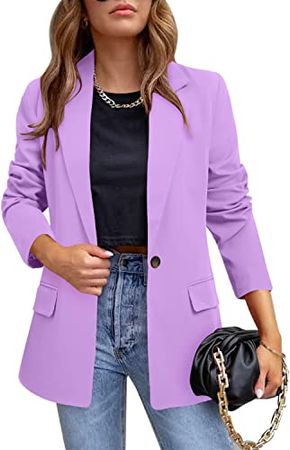 CRAZY GRID Womens Casual Blazer Long Sleeve Business Suit Jacket Open Front Button Work Office Blazer Jacket Fashion Dressy Ladies Blazer Amethyst Purple Size X-Large at Amazon Women’s Clothing store