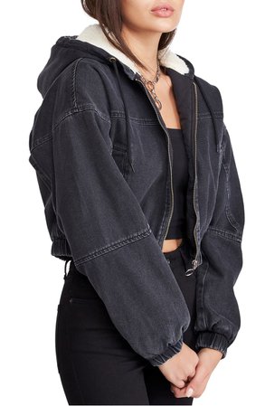 BDG Urban Outfitters Fleece Hood Crop Denim Jacket | Nordstrom