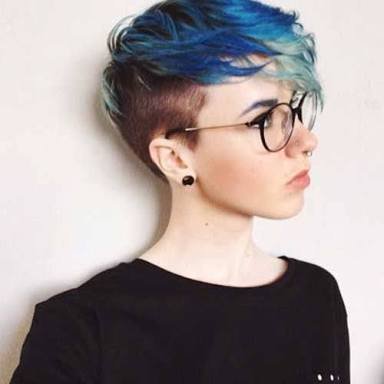 Pretty, shaved blue hair
