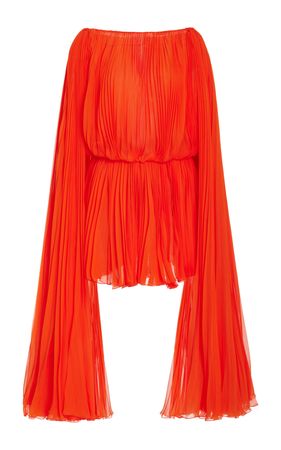 Cape-Detailed Pleated Silk Chiffon Mini Dress By Oscar De La Renta | Moda Operandi