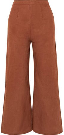 Scelsi Cropped Linen Wide-leg Pants - Tan