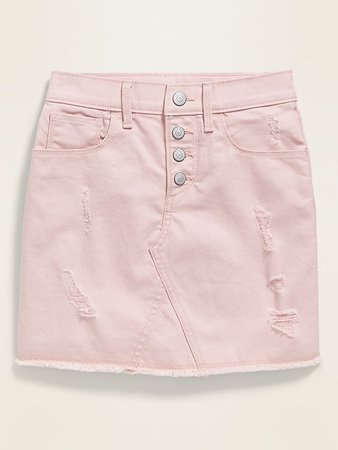 High-Waisted Button-Fly Frayed-Hem Pink Jean Skirt for Girls | Old Navy