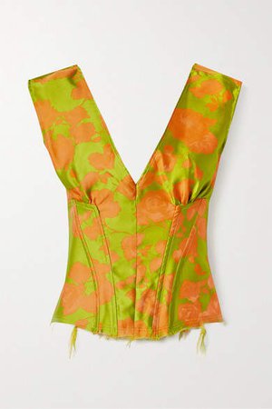 Marques' Almeida - Satin-trimmed Frayed Brocade Bustier Top - Chartreuse