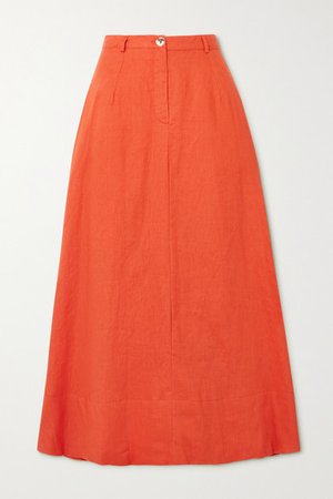 Cybele Linen Midi Skirt - Orange