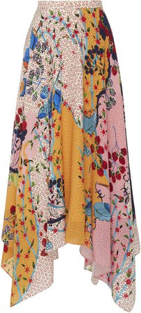 Freja Asymmetric Floral-Print Silk Crepe De Chine Midi Skirt Si