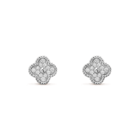 Puces d'oreilles Sweet Alhambra Or blanc 750/1000, Diamant - Van Cleef & Arpels