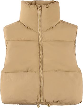 UANEO Womens Zip Up Stand Collar Sleeveless Padded Cropped Puffer Vest