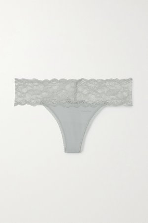 Gray Lace and jersey thong | Calvin Klein Underwear | NET-A-PORTER