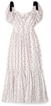 Angie Floral-print Swiss-dot Cotton-gauze Dress - White