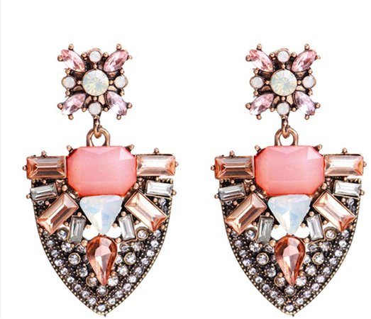 Amazon.com: Extra LARGE Antique Retro Art Deco Vintage Style Pink Peach Opal Chunky Rhinestone Pageant Drag Queen Bridal Prom Wedding Statement Earrings: Clothing