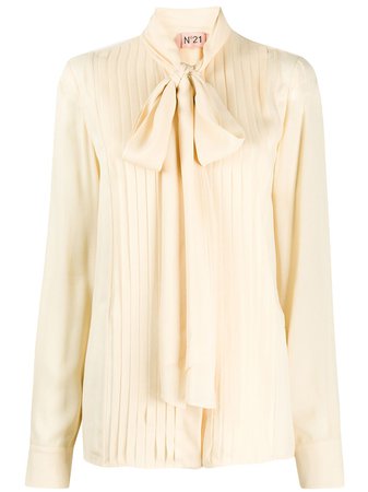 Shop yellow Nº21 pleated pussy bow blouse with Express Delivery - Farfetch