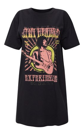 Black Jimi Hendrix Print T Shirt Dress | PrettyLittleThing USA