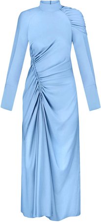 Anna October Ruched Crepe Long Sleeve Midi Dress
