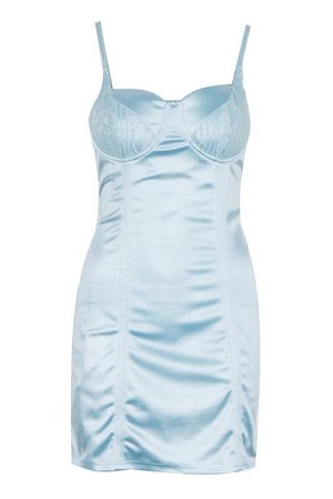 Lace Trim Bustier Stretch Satin Mini Dress | Boohoo