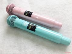 mint green and pink microphone