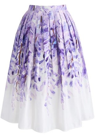Floral Scene with Stripes Midi Skirt in Blue - Retro, Indie and Unique Fashion