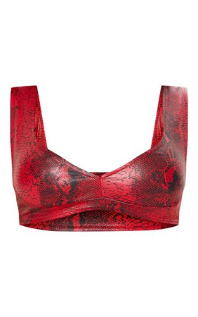 Red Snake Print Faux Leather Cup Detail Bralet - Tops - from $7 - Clothing | PrettyLittleThing USA