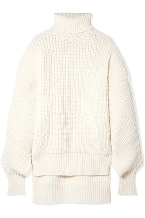 A.W.A.K.E. Oversized Cutout Wool Turtleneck Sweater In Cream | ModeSens