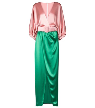 Costarellos - Lulie belted satin gown | Mytheresa