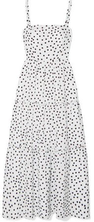 Tiered Polka-dot Silk-crepe Maxi Dress - White