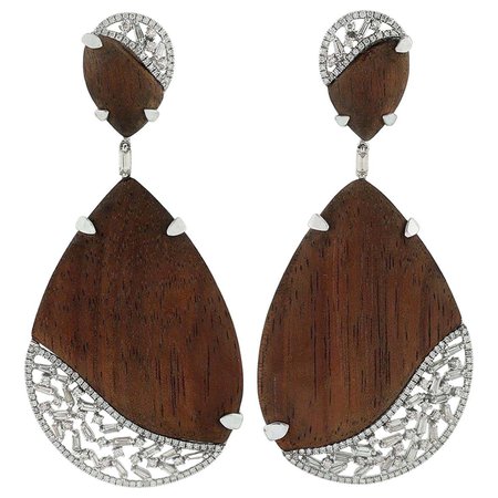 Diamond Wood 18 Karat Gold Earrings For Sale at 1stDibs