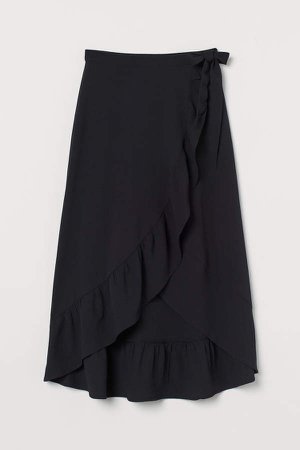 Creped Wrapover Skirt - Black