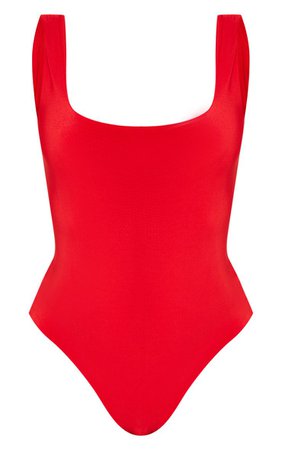 Pretty Little Thing RED MIX & MATCH SECOND SKIN SQUARE NECK SLEEVELESS THONG BODYSUIT