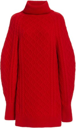 Oscar de la Renta Cable Knit Wool Cashmere Sweater Dress