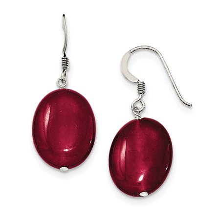 Sterling Silver Red Jade Dangle Earrings