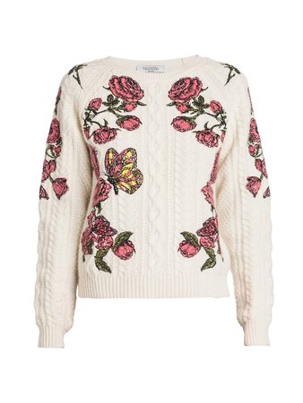 Shop Valentino Embroidered Flower & Butterfly Sweater up to 70% Off | Saks Fifth Avenue