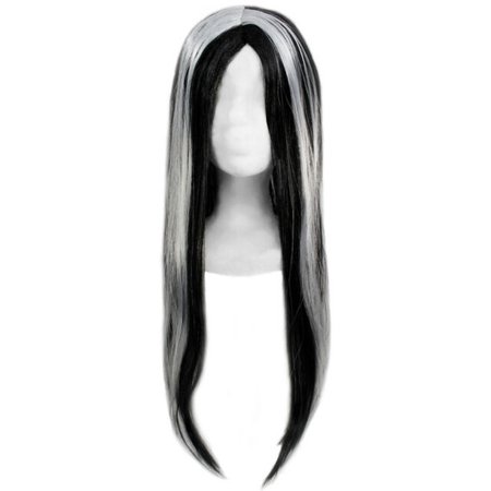 Long Black Wig with White Streaks ~ ZOMBIE GHOST GOTHIC VAMPIRE WITCH COSTUME $7.88