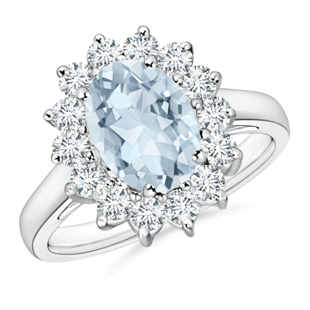 Princess Diana Inspired Aquamarine Ring with Diamond Halo