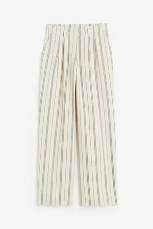 Linen-blend Pants - Light beige/striped - Ladies | H&M US