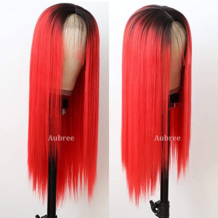 Amazon.com: Aubree Hair Black Red Lace Front Wigs Long Straight Red Color Glueless Heat Resistant Synthetic Lace Hair Wigs for Fashion Women: Beauty