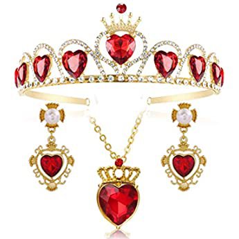 Amazon.com: Evie Gold Tiara Red Heart Crown and Necklace Descendants Jewelry Set Queen of Hearts Eive Costume Fan Jewelry Gift for Girls Teen Party : Toys & Games
