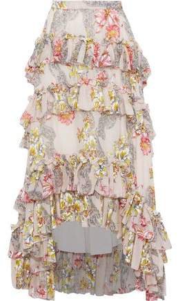 Tiered Floral-print Cotton And Silk-blend Skirt