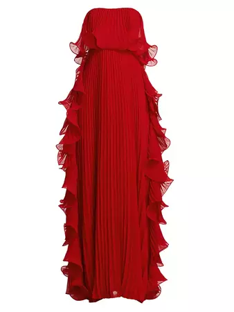 Shop Badgley Mischka Strapless Pleated Ruffle Gown | Saks Fifth Avenue