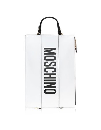Moschino White Leather Flat Backpack