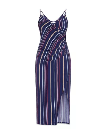BCBGENERATION Striped Crossover Midi Dress | Bloomingdale's navy
