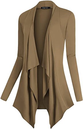 Urban CoCo Women's Drape Front Open Cardigan Long Sleeve Irregular Hem (L, Coffee) at Amazon Women’s Clothing store