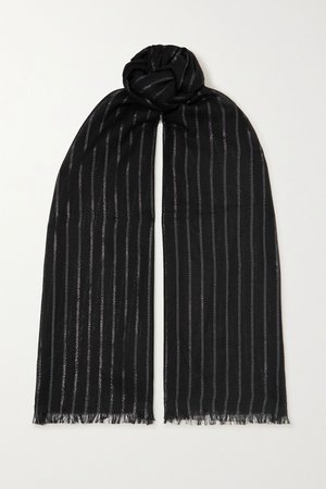 Black Metallic striped cashmere-blend scarf | SAINT LAURENT | NET-A-PORTER