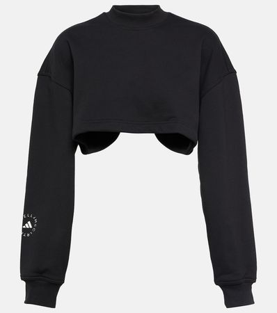 Cropped Cotton Jersey Sweatshirt in Black - Adidas By Stella Mc Cartney | Mytheresa