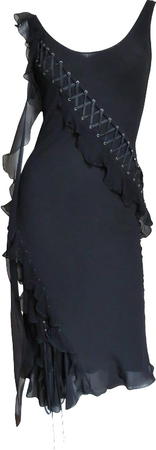 christian dior by john galliano lace-up black silk dress