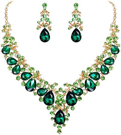Amazon.com: EVER FAITH Women's Crystal Bridal Banquet Floral Cluster Teardrop Necklace Earrings Set Green Gold-Tone: Clothing, Shoes & Jewelry