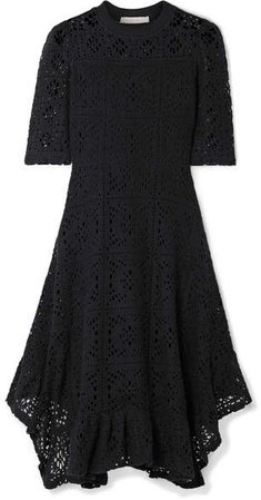 Asymmetric Laser-cut Jersey Dress - Black