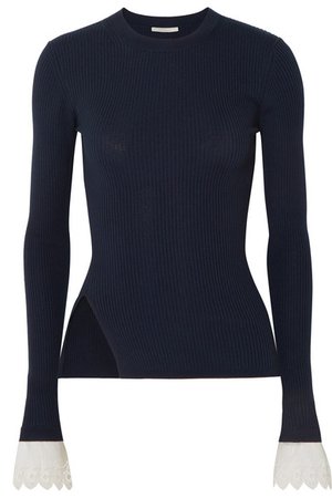 Chloé | Organza-trimmed ribbed-knit sweater | NET-A-PORTER.COM