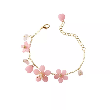 The new flower bracelet with pink cherry blossom green pearl small pure and fresh and heartly sweet bracelet|Chain & Link Bracelets| - AliExpress