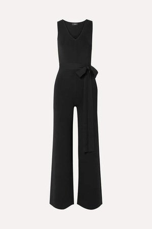 Belted Stretch-crepe Jumpsuit - Black
