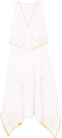 Asymmetric Embroidered Cotton Dress - White